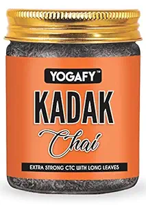 YOGAFY - Kadak Chai | Darjeeling Black Tea, 30% More Whole Leaf | Refreshing Aroma and Strong Taste | 200 Gram