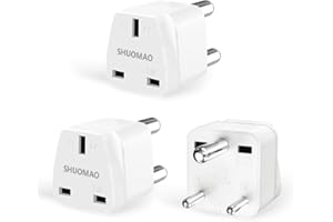 3-Pack UK to India Plug Adapter,SHUOMAO UK to 3 Pin Indian/Pakistan/Sri Lanka Plug Adaptor,UK Travel Power Adapter Converter Plug,for Indian,Pakistan,Sri Lanka,Burma,Maldives and More(Type D)