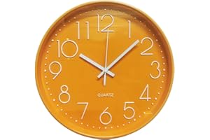 Taodyans Silent Wall Clock 12 Inch Kitchen Clock Quartz Battery Operated Round Modern Hanging Clock for Office Class Room Living Room Bedrooms (Orange)