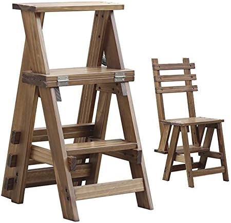 Ladder Stools Folding 3-story Solid Wood Household Step Stools Climbing Stools Flower Stand (Color : Antique walnut color)