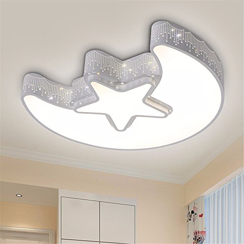 Preisvergleich Produktbild Matcose Modernen Europäischen Mittelmeer kreative Kinderzimmer Schlafzimmer Lampen LED-Decke für Jungen und Mädchen Cartoon / dimmbaren LED mit Fernbedienung Stern Mond Deckenleuchte,Aen weißen Rand 460MM