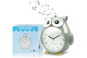 Wndy's Dream Sveglia per bambini a forma di gufo con luce notturna, silenziosa, silenziosa, funzionamento a batteria e funzione snooze camera
