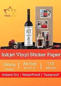 True-Ally 25 Vinyl Sticker Photo Paper for Inkjet Printer (Pearl White) Self Adhesive, Waterproof, Dries Quickly, Tear Resistant DIY Sticker Printing Art (A4-25 Sheets)