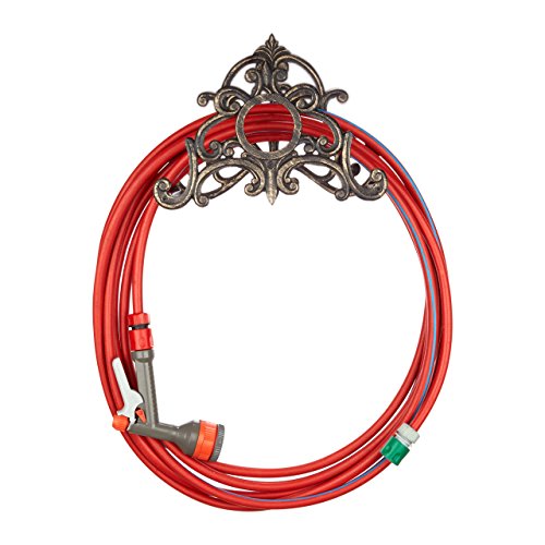 Relaxdays Schlauchhalter Antik, Gusseisen, Vintage, Wandhalter Metall, HBT 24 x 31,5 x 15cm Gartenschlauchhalter, Bronze