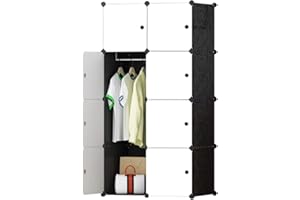 BRIAN & DANY Armadio Portatile con 8 Cubi, Scaffale Componibile con Ante, Guardaroba Organizzatore Economico, stanzino Combinato in Plastica, 75 x 47 x 148 cm