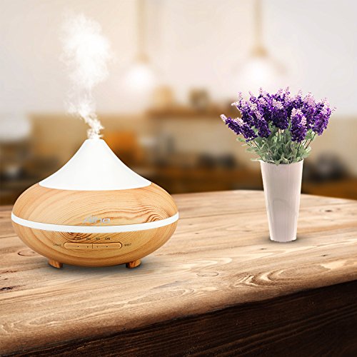 Aroma Diffuser Aiho 200ml Luftbefeuchter Ultraschall Humidifier Vernebler Öl Düfte Diffusor Duftlampe Elektrisch Holzmaserung LED mit 7 Farben einstellbarer Niedrigwasserschutz für Babies Yoga Kindergarten Schlafzimmer Büro - 5