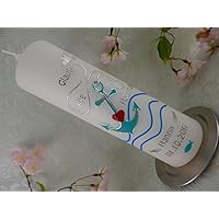 Taufkerze Anker grün blau silber Glaube Liebe Hoffnung Taufkerzen Junge Mädchen 250/70 mm mit Name und Datum