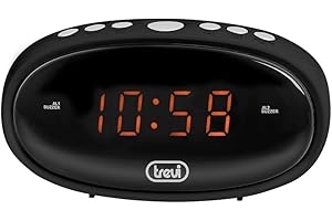 Trevi EC 880 Sveglia da Comodino con Display LED, Orologio Digitale con Due Allarmi Programmabili, Suoneria Elettronica, Funzione Dimmer e Snooze, Vano Anti-Blackout, Nero