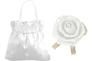 ZBHDEYG 1 satynowa torebka ślubna, 1 kwiat na nadgarstek, torebka ślubna, akcesoria ślubne, biała torebka dla panny młodej