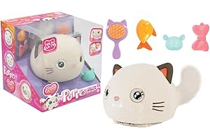 MGM GAMES MGM JOUET - Purro - Inteligentny Interaktywny Kot - 110870 - Reaguje na Dotyk i Dźwięki - Biały - Miauczy i Mruczy - Teksta - Zabawka dla Dziecka - Kociątko - Robot - Od 5 lat