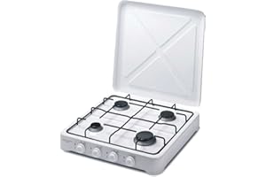 BASTILIPO Cocina de gas esmaltada, 4 fuegos, color blanco, quemadores desmontables, tapa protectora - Modelo: CG-400