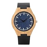 UNIQUEBELLA Uhr Armbanduhr Herren uhr Herren Armbanduhr Holz Armbanduhr Analog Quarzuhr Leder Armband männer Aus Bambu Zifferblatt blau
