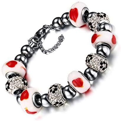 TIZIKJ Woman Sweet Generous Bracelet White Love Heart Titanium Steel Glass Ball