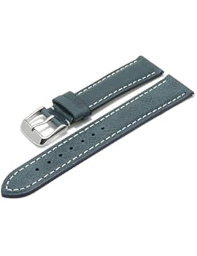 Meyhofer EASY-CLICK Uhrenarmband Bryce 22mm mittelblau Leder leichter Vintage-Look helle Naht My2heml3024