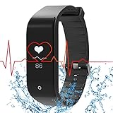 RIVERSONG®Pulsera Deportiva Reloj Inteligente Fitness Tracker Monitor de Frecuencia Cardíaca Pulsera Deportiva Pulsera de Actividad Presión Arterial Reloj Sedentario Reloj Deportivo Hombre o Mujer Control de Sueño SNS Pedal de Recordatorio de Llamada Actividad Deportiva Pulsera Saludable con Pantalla Táctil OLED Smart Watch para Android iOS Smartphones (Negro)