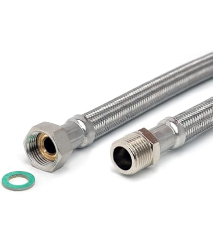 DOJA Industrial Flexible Hose Pack Of 2 Male Thread 1/2 Inch Female Thread 1/2 Inch 20 Cm Length Stainless Steel Reinforced Hose For Tap, Washbasin - View #6