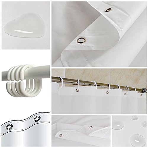 Duschvorhang, Badewannenvorhang für Badezimmer PEVA Anti-Bakteriell Anti-Schimmel Vorhang Badezimmer Vorhang mit 12 Duschvorhangringe (120 x 200 cm, weiß) - 5
