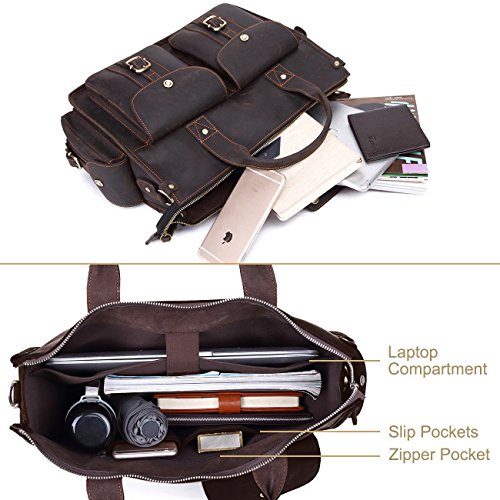 EverVanz Tote Handgemachte Vintage Leder Aktentasche ohne Klappe für 15 Zoll Laptop Tasche Schultertasche Handtasche - 5