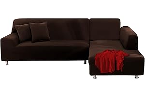 FIGOOO Sofabezug Ecksofa L Form Links Rechts Stretch Sofa Überwürfe 2er mit 2 Stück Kissenbezug Abnehmbarer Universal Elastische Couchbezug Sofahusse L Shaped (3 Sitzer+3 Sitzer,Dunkelbraun)
