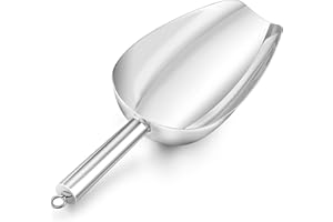 12 Ounce Ice Scoop, Onader Stainless Steel Pet Food Flour Sweet Scoop, Metal Ice Shovel Scooper for Bar Kitchen Party Wedding, Sturdy & Easy Storage, Mirror Finished & Dishwasher Safe