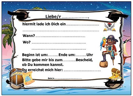 12 er Set Einladungskarten Pirat Schatzkarte Piratenparty Kindergeburtstag Einladung Piratenkarte – 12 Stück zum Piratengeburtstag mit Piratenschiff Party für Jungen und Mädchen - 2
