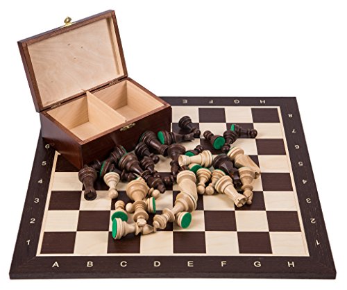 Square - Pro Schach Set Nr. 6 - WENGE - Schachbrett + Schachfiguren Staunton 6 + Kasten - Schachspiel aus Holz