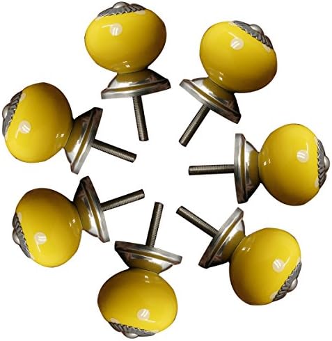 Retro Stylish Round Draw Pull Handle Cupboard Drawers Ceramic Knobs Cabinet Knobs (7, Yellow)