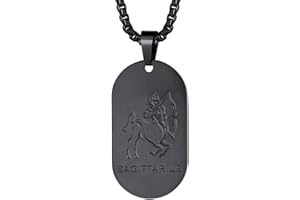 FaithHeart Collier Signe Astrologique Homme Femme Noir Acier Inoxydable,Pendentif Plaque Militaire Zodiaque avec Chaîne Réglable