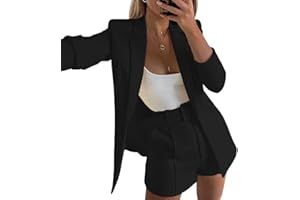shownicer Completo da Donna Due Pezzi Tinta Unita Maniche Lunghe Slim Fit Business Blazer d'Affari Elegante Ufficio Cappotto OL Giacca e Pantaloncini con Cintura