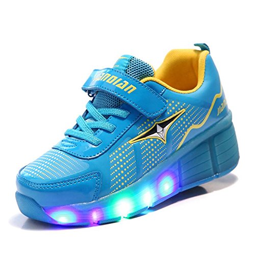 Mr.Ang Skateboard Schuhe mit LED 7 Farbe Farbwechsel Lichter blinken Räder SchuheTurnschuhe Jungen und Mädchen Flügel-Art Rollen Verstellbare neutral Kuli Rollschuh Schuhe