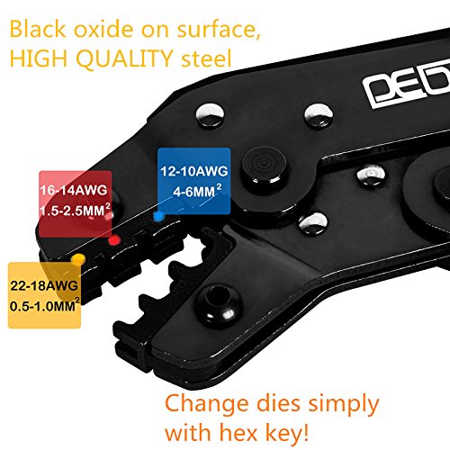 DEDC Crimpzange Ratsche Zange Kabelschuhzange Kabelzangen Quetschzange 0.5-6 mm² Universal Crimpwerkzeuge für Aderendhülsen - 3