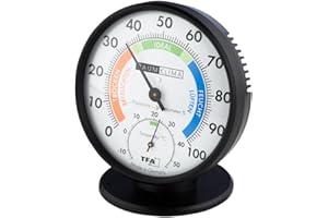 TFA Dostmann Präzisions Thermo-Hygrometer,45.2033, zur Raumklimakontrolle, analog, mit Komfortzonen, Kontrolle von Temperatur und Luftfeuchtigkeit (schwarz)