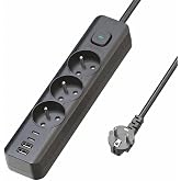 Termal Akım Korumalı 3'l&uuml; Priz, &Ccedil;oklu Priz, &Ccedil;ocuk Korumalı ve Isıya Dayanıklı Yapı, 3x Priz Girişi, 3x Usb Girişi, 1x Type-C 