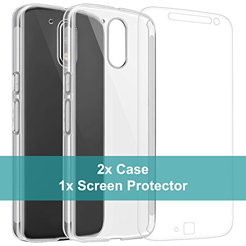Fundas Protectora TPU para Moto G Plus 4th Generaci  n 5 5  con Protectore de Pantalla  AFUNTA 1 Pel  culas Protectoras de Cristal Templadas de Cobertura Completa  con 2 Carcasas Transparentes A Prueba De Choques Para Moto G4 Plus 5 5 Pulgadas