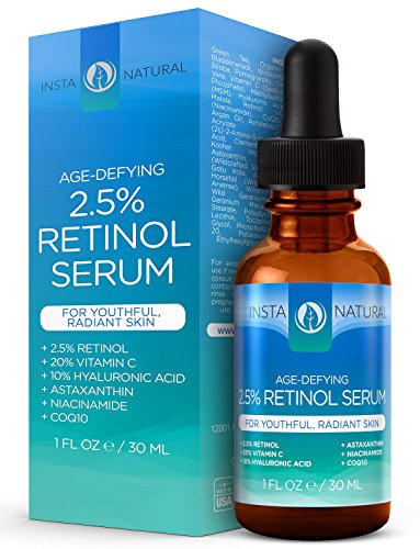 InstaNatural Retinol Serum - With Vitamin C, Hyaluronic Acid, Astaxanthin, Niacinamide, CoQ10 & Organic Argan Oil - Best Formula for Smooth & Hydrated Look - Safe for Sensitive Skin -  1 OZ