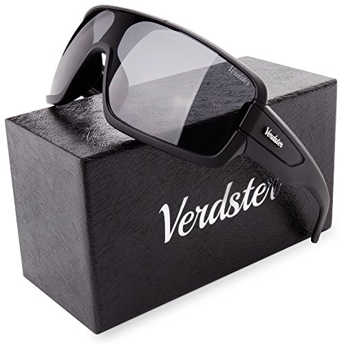 Verdster Gafas De Sol Grandes Hombres  Aptos para Conducir  Montura Envolvente Cómoda con Protección UV  Anteojos De Estilo Terminator o Robocop - Incluye un estuche, funda y un pañuelo