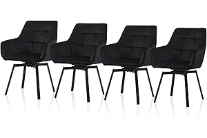 ‎TUKAILAI TUKAILAI Freizeit Drehbar Esszimmerstühle 4er Set Samt mit super dick gepolstert Sitz, Armlehnen, Rückenlehne, Metallbeine Drehbarer Küchenstuhl Polsterstuhl Stuhl für Küche Diamant Design schwarz
