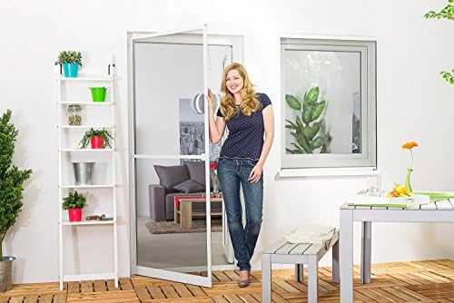 Insect Protection Fly Screen Door Aluminum frame Master white, brown or anthracite, 100 x 210 cm with Hinge glue - White