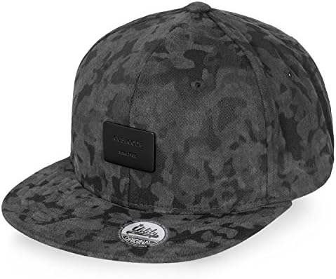 ililily Black Patch Baseball Cap Faux Leather Strapback Flat Bill Trucker Hat , Camouflage