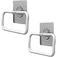 HOKIPO Magic Sticker Series Self-Adhesive Plastic Towel Holder Hanger (White) -Pack of 2