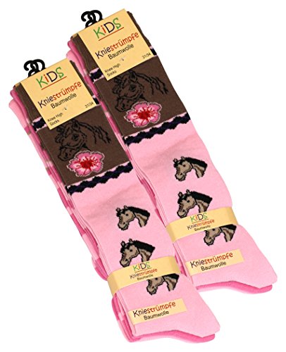 6 paires de chaussettes enfants du genou avec des motifs de chevaux, le coton. Oeko-Tex Standard 100 certifié., Multicolore, 31/34