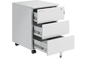 STAKMANN Armadio in Metallo da Ufficio con 2 Chiavi e Serratura, Cassettiera con ruote Grigio Ideale per scrivania, Mobile Archiviazione Faldoni, Archivio Studio Porta Documenti, (3 Cassetti Grigio)