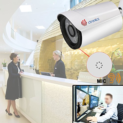 Ctronics (CNV) Cámara IP de visión nocturna en color, Cámara de vigilancia inalámbrica WIFI Cámara de vigilancia IP65, Audio, HD 720P, 30M IR, Detección de movimiento, Alerta por correo electrónico, PC, Teléfono, Tableta, CMS Remote, 16G SD incluido