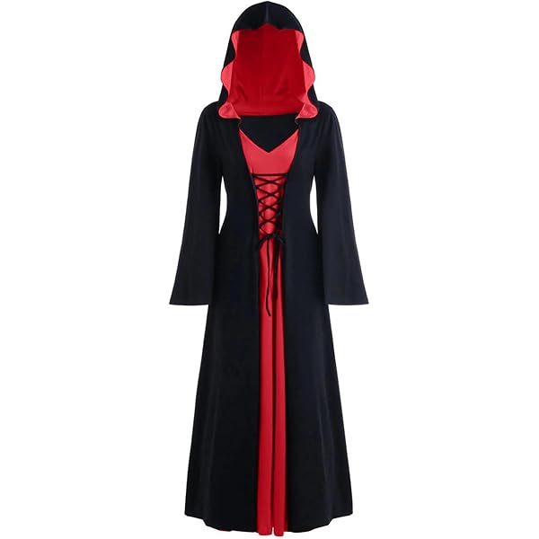 Robe Gothique Femme à Capuche - Style Médiéval Patchwork Carreaux, Manches Longues, Renaissance - 7