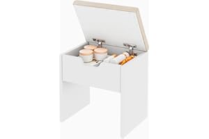 Airfish Taburete Tocador Cómodos con Almacenaje, Silla Tocador Transpirable y Fresco, Baul Banco Almacenaje Tapizado, Reposapies Salon Sofa para Dormitorio, Vestidor, Entrada, Moderno Blanco