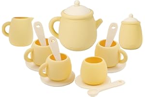 MCGMITT Set da Tè di Silicone per Bambini, 17 Pezzi Set Set da Tè Accessori da Cucina, Giocattoli Tea Party di Ruolo,Regalo Compleanno Pasqua Halloween Natale per Ragazzi Ragazze oltre 3-6 Anni-Giallo