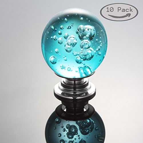 MITE 10PCS Crystal Glass Door Knobs with Bubbles, Transparent Pull Handles for Drawers Cabinets Furniture Decorating (30MM- Blue)