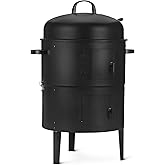 Amazon Basics Outdoor BBQ Smoker, Charcoal Meat Smoker, 2-Layer, Built-in Thermometer, 40.6cm, Black, 1-Pack