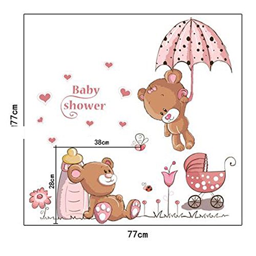 ufengke® Niedlichen Baby Bären und Blumen Dach Wandsticker, Kinderzimmer Babyzimmer Entfernbare Wandtattoos Wandbilder - 3