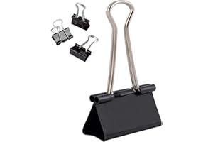 D.RECT | Lot de 12 Pinces à documents | 41 mm | Boîte de Pinces à papier multi-fonctions | Binder Clips | Papier Métal Pince a Dessin pour Notes | Papier à lettre | Clip Fournitures de bureau | Noir